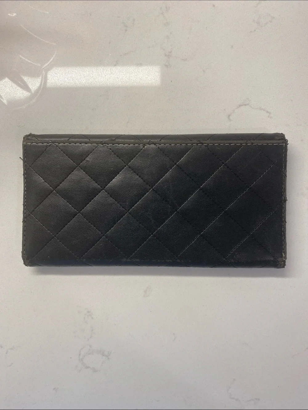 Chanel Cambon Line Long Wallet Black White Diamond Used Women Classic RARE ✨